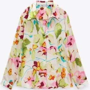 Zara Floral Satin Effect Blouse - NWT